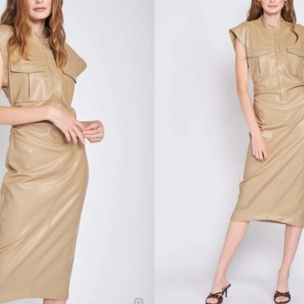 EN SAISON Vegan Leather Midi Dress Natural